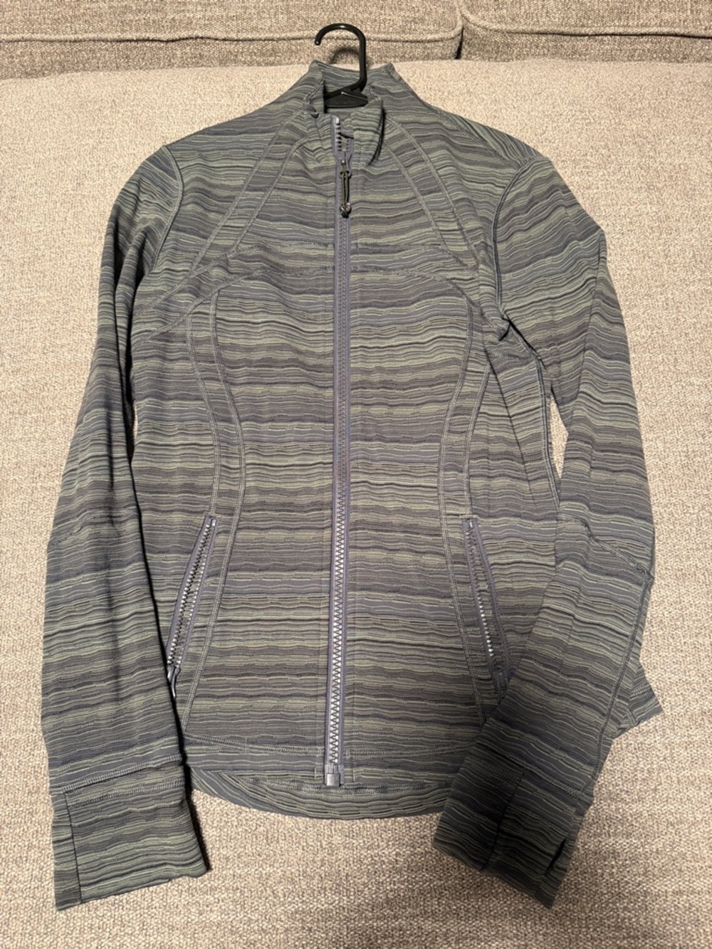 Lululemon Women’s Grey and Green Striped Zip-Front Jacket
